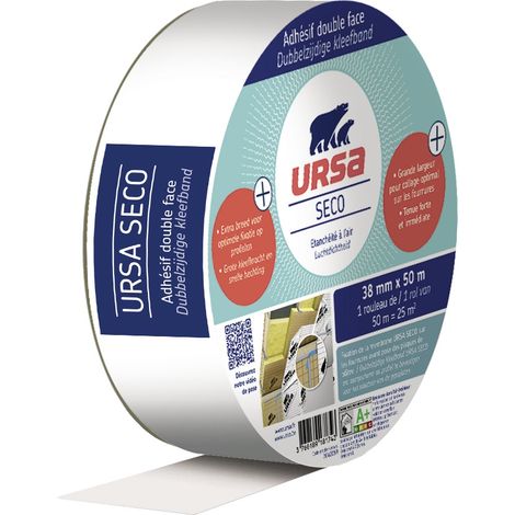 Ursa – Ruban adhésif double face 50mm x 50m – Pour fixation de membranes sur fourrures – Compatible plaques de plâtre – Usage professionnel (1/2)