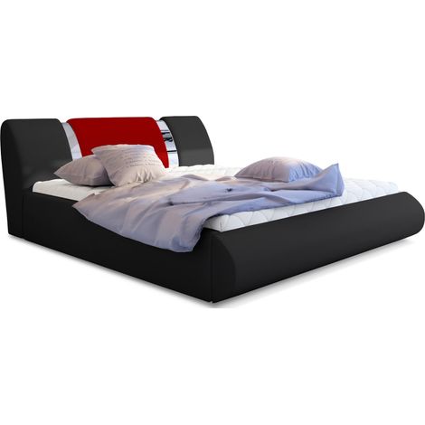 Lit coffre 140x200 simili noir-rouge et métal chromé Flavien (1/4)