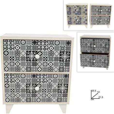 TrAdE Shop Traesio - Porta Oggetti Cassettiera Quadrata Con 2 Cassetti Legno Country Chic Arredamento -