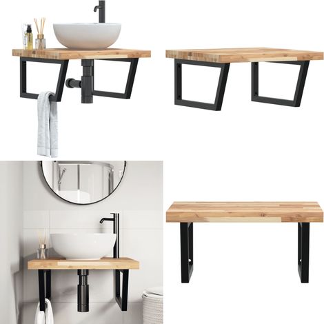 Estante de lavabo de pared acero y madera maciza de acacia - Estantería de pared - Estantería de acero
