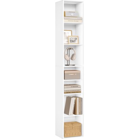 WOLTU Librería de madera de 7 niveles con compartimentos abiertos, color blanco