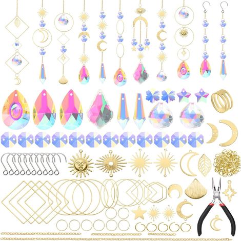 Attrape Soleil, 200pcs Attrape-Soleil en Cristal, Perle de Verre Prisme Arc-en-Ciel en Cristal Suspendu Suncatcher Pendentif Soleil Cristals pour fenêtre Maison Jardin fête-Doré