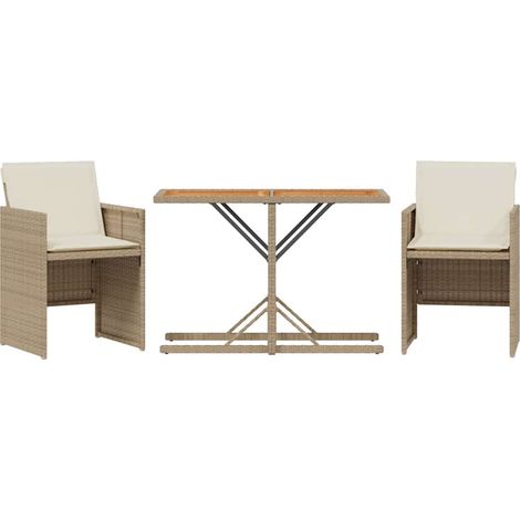 Sillas y mesita de jardín 3 piezas ratán sintético cojín beige vidaXL