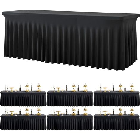 6er Pack schwarze Spandex Tischdecke für 243cm Rechtecktisch, waschbar