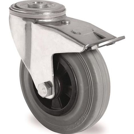 TECWERK Lenkrolle m.Festst.D.80mm Trgf.70kg m.Rückenloch Rollenlager VG grau TECWERK
