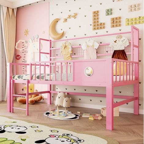 Letto a soppalco per bambini 90x200 cm in metallo rosa, salvaspazio, senza materasso FloraGrace (1/5)