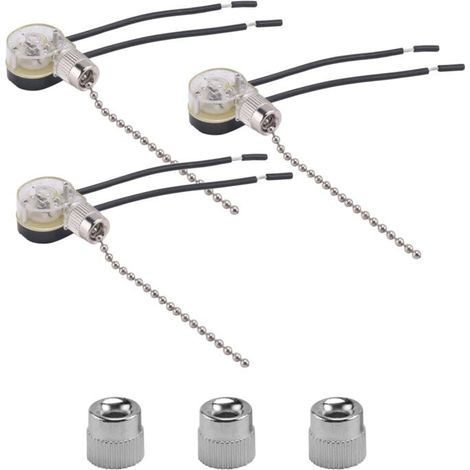 Lot de 3 Interrupteurs pour Ventilateur de Plafond avec Chaîne de Remplacement Nickel (1/4)