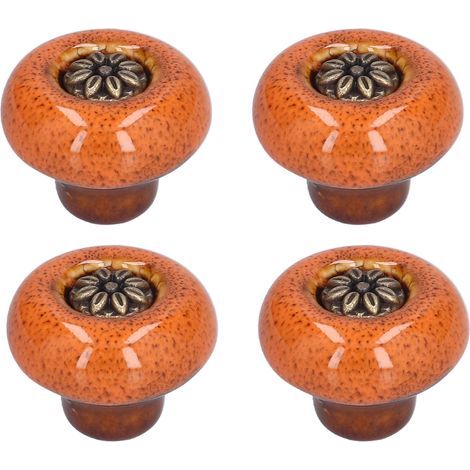 4 ensemble de poignées d'armoire rétro, forme ronde, bouton de porte à trou unique, pour la maison, chambre à coucher, salon, vert, imprimé léopard ancien, Orange (1/5)