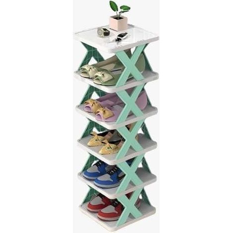 Étagère à Chaussures 6 Niveaux pour Placard Étroit Armoire Peu Encombrante Chambre Vestiaire Couloir Garage Bleu Clair (1/4)