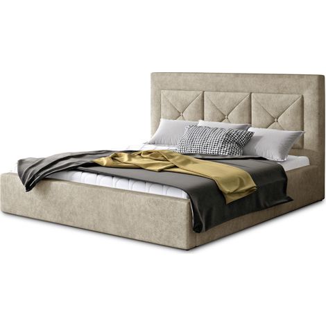 Lit moderne en tissu CLARIN - Avec ou sans rangement sommier et coffre-Beige-180x200-Version sommier et coffre (1/4)