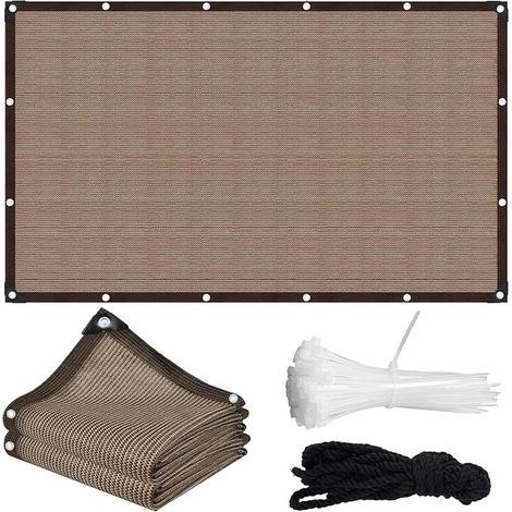 Filet D'ombrage avec œillets - Voile D'ombrage de Jardin - 2.5x5m - Filet Protection Solaire 90% UV - Toile Ombrage pour Plantes, Serre Terrasse Poulailler Coupe-Vent et Perméable à l'eau - Café (1/5)