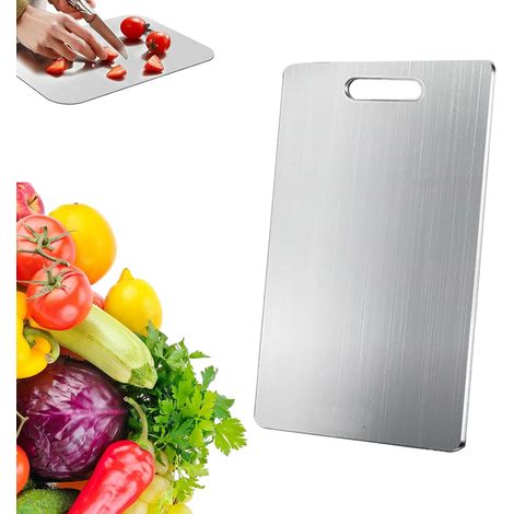 Planche à Decouper en Titane, Titanium Cutting Board pour Usage Alimentaire sur les Deux Côtés, Planche à Decouper Inox Antibactérien et Résistant Adaptée à la Viande, Aux Fruits (M) (1/5)