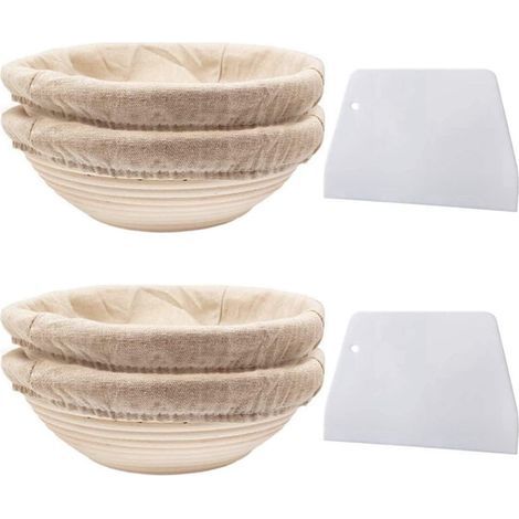 Lot de 4 paniers ronds pour pain et pâte à pain, panier à banneton avec inserts en , grattoir à pâte rond (1/5)