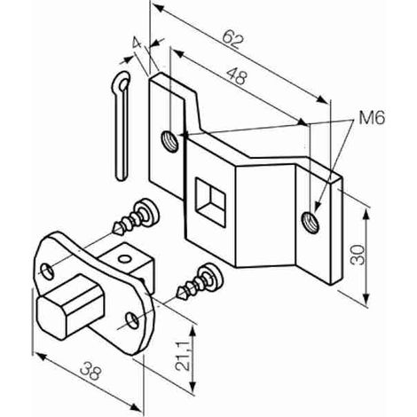 Nice 523.10012/M6 - Staffa Perno quadro 10 mm + staffa con fori M6