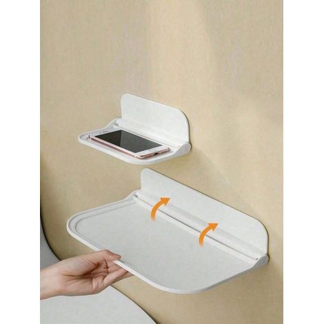 2 Pièces Étagère Murale Pliable, Étagère Flottante en Plastique Sans Perçage, Organisateur de Rangement pour Serviettes et Vêtements Adapté à la Maison, Salle de Bain, Salon et Bureau comme Décoration (1/5)