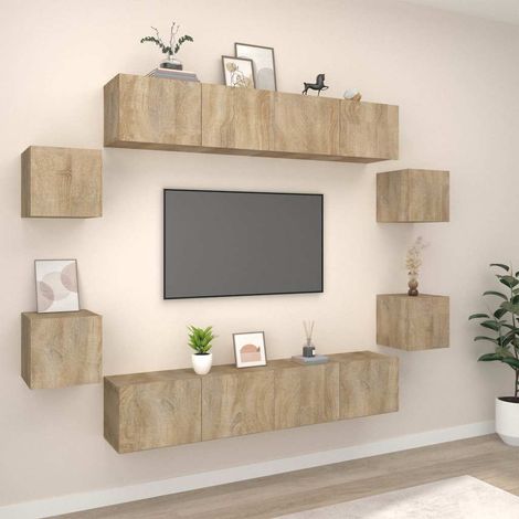 vidaXL 8 Piece TV Cabinet Set Sonoma Oak Engineered Wood (1/5)