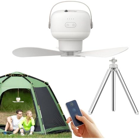 Ventilatore da soffitto - Ventilatore portatile USB illuminato con telecomando per tenda, batteria da 7200 W, accessori per esterni per pergola, gazebo, spiaggia (1/5)