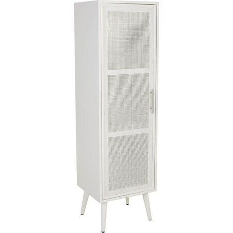 Placard blanc design en bois et bambou élégant pour chambre - Blanc et bambou naturel (1/5)