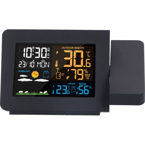 Horloge météo multifonctionnelle avec écran couleur projeté, thermomètre d'humidité portable noir, prise UE 220 V (1/5)