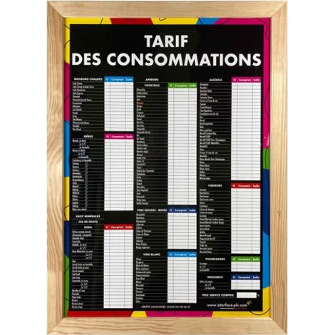 Panneau bois brut TARIF DES CONSOMMATIONS moderne format A1 (1/5)