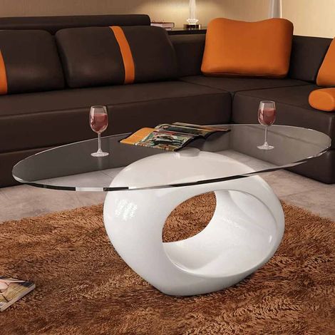 vidaXL Couchtisch mit Ovaler Glasplatte Hochglanz Weiß (1/5)