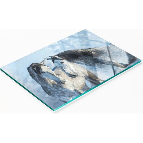 Vassoio da cucina in vetro con grafica "Cavalli grigi in inverno" 80x52 cm (1/5)