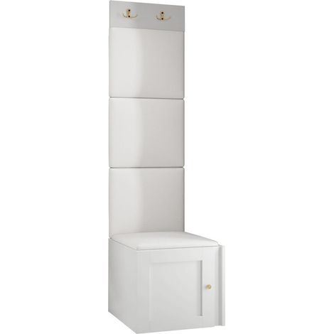 Meuble d'entrée Hartford 378, Blanc, 186x42x46cm, MDF, Stratifié, Faux cuir, Murale, À poser