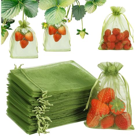 Sac de Protection des fruits, 100 pièces, filet à fruits à cordon barrière anti-insectes, couverture 13x18cm, vert (1/5)