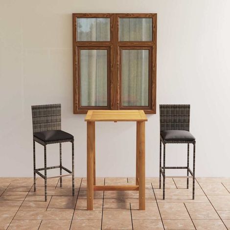 Ensemble Table de bar + 2 Chaises de bar de jardin avec coussins - Table Haute avec 2 Tabourets Gris BV364353 - BonneVie (1/5)