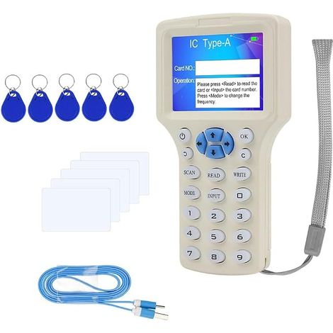Copiadora de control de acceso de 125 kHz (13,56 MHz) con lector de llaveros RFID con chip UID, duplicadora con 10 llaveros programables e interfaz USB. (1/5)