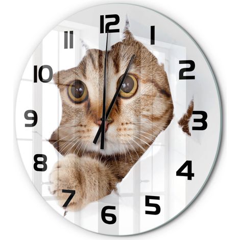 Horloge Murale Ronde pour Toutes les Pièces Verre Trempé Silencieuse Moderne Chat fi 60 cm (1/5)