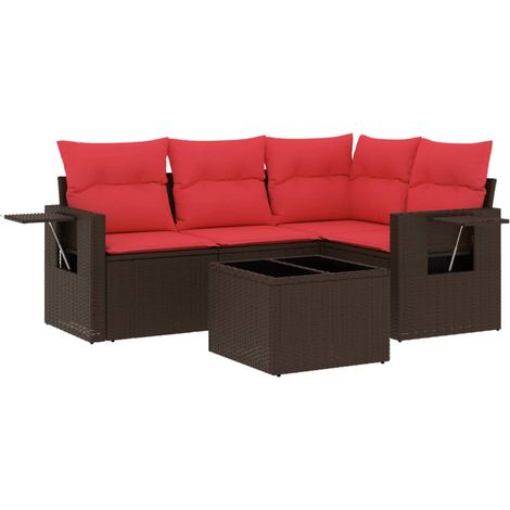 Maison Exclusive - 5-teiliges Gartensofa-Set mit Kissen, braun, P