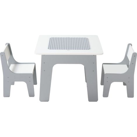 Mophorn Juego 4 en 1 de Mesa y 2 Sillas para Niños, Tablero Reversible para Dibujo y Construcción, Mesa de Actividades con Almacenamiento para Niños de Más de 3 Años, Color Blanco (1/5)