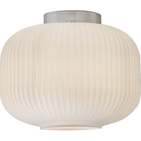 Plafoniera da Soffitto Rigadin in Cromo e Vetro Bianco Satinato E27 IP20, Design Geometrico Plissé Elegante - Rossini Group (1/5)
