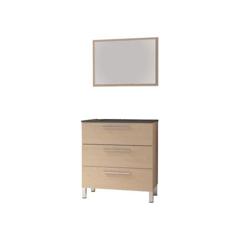 ONDEE ZEN - Meuble salle de bain à poser PALLAS - 80cm - Chêne clair - Plan vasque noir (1/2)