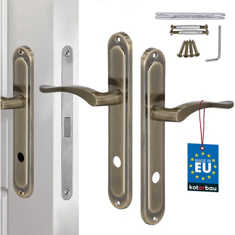 Poignée de porte longue avec verrou de toilette pour salle de bain, finition patinée classique, 90 mm