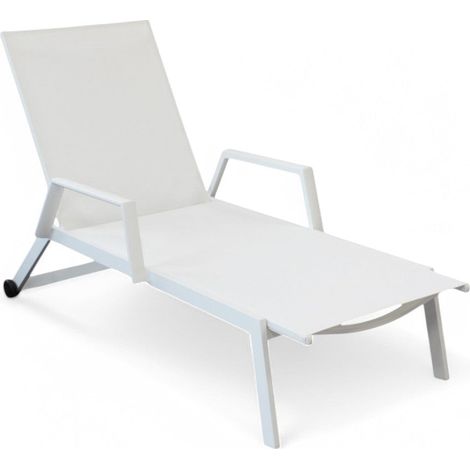 Lettino prendisole con braccioli struttura in alluminio e textilene impilabile per esterno 195x72xH53 cm -  Bianco (1/2)