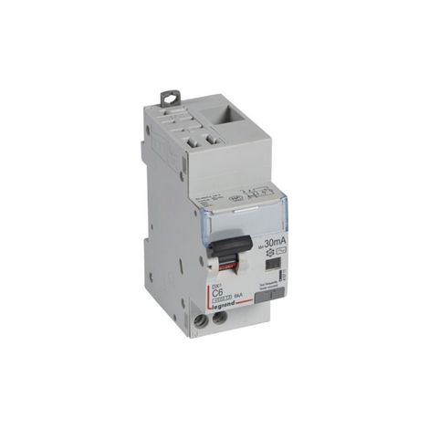 Disjoncteur différentiel DX³4500 arrivée haute automatique départ bas à vis U+N 230V 6A type AC 30mA 2 modules LEGRAND 410711 (1/2)