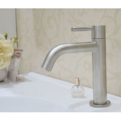 Robinet de salle de bain à poignée unique en acier inoxydable, robinet d'évier d'eau chaude et froide (1/3)