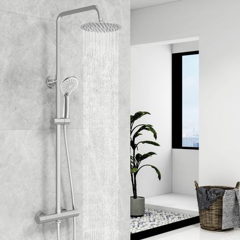 Biubiubath Round Exposed Bathroom Thermostatic Shower Valve Mixer Twin Head Kit