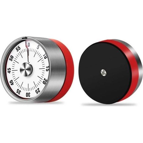 Minuteur de cuisine magnétique - Minuteur de table mécanique de 60 minutes (rouge)