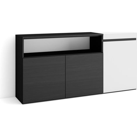 Skraut Home - Credenza, Mobile, Cucina, Madia, mobile ingresso, 150x75x35cm, 3 Porte, grande stoccaggio, Stile moderno, Bianco e nero (1/5)