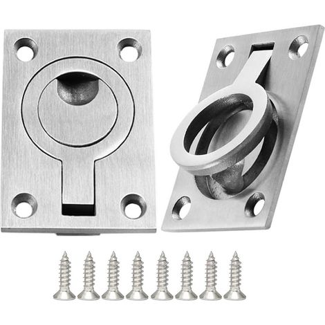 Poignée de Tiroir 2 Pièces Casier Cabinet Poignée Poignées en Acier Inoxydable Bateaux Poignée Marine Trappe Encastrée pour Bateau Poignée de Traction Encastrée avec 8 Vis (64 x 46 mm)