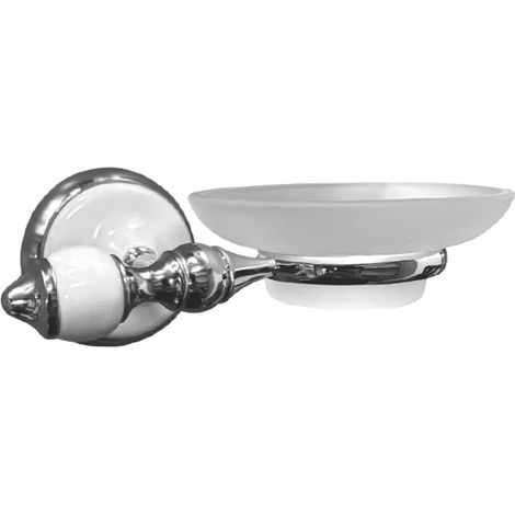 Portasapone con inserti in ceramica bianca e piattino vetro opaco - serie epoca (1/3)