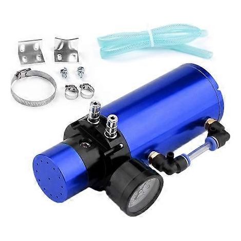 Car Universal Round Oil Breathable Catch Can with Vacuum Pressure Gauge (Blue) (1/5)