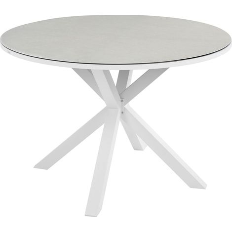 Tavolo da giardino in alluminio con gambe in alluminio e piano in vetro ceramico bianco Maletto (1/5)