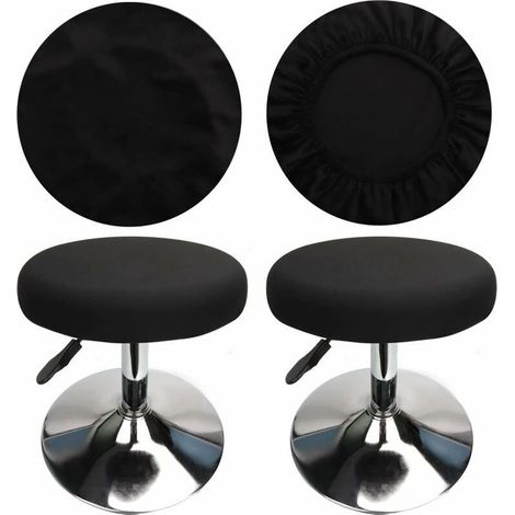 (4 Pièces Noir)Housse Tabouret Rond Housse Tabouret de Bar, Tissu de Luxe, Diamètre 30-40cm, Extensible, Infroissable, Lavable et Anti-Poussière (1/4)
