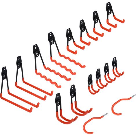 Lot de 16 crochets de garage en fer et PVC, supports muraux pour ranger vélos, échelles, poussettes et outils, solides et polyvalents. (1/5)