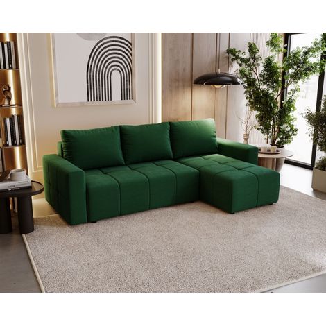 Ecksofa Schlafsofa NOHA in Stoff Kronos Flaschengrün Ottomane Rechts (1/5)