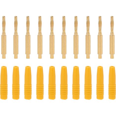 10 fiches bananes dorées mâle 2mm connecteur isolé en métal avec boîtier jaune pour équipement de test (1/5)